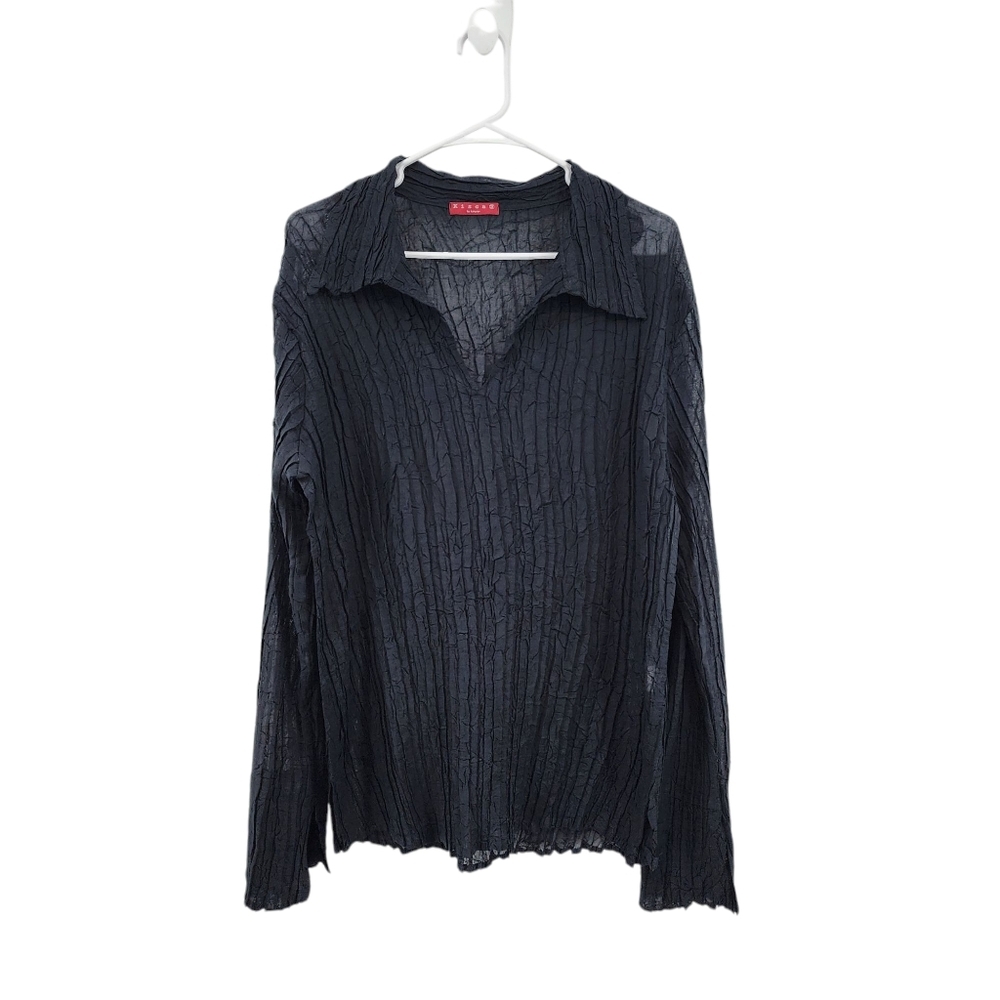 Kisca Women's 100% Polyester Crinkle Plisse Pullover Sheer Shirt